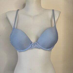 Victoria's Secret Bra Dream Angels Push Up Light Blue Lace Rhinestone Trim 32C